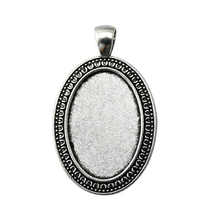 Beaded Oval Cabochon Pendant Settings in Two Antique Finishes