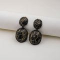 Four Color Gold Crackle Double Oval Statement Stud Earrings view 6
