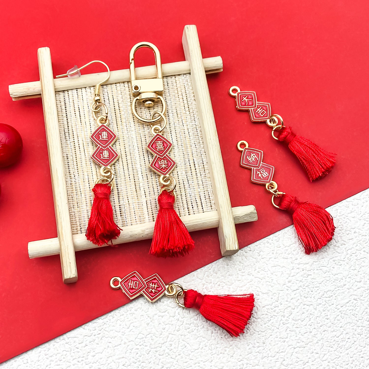 Enamel Zinc Alloy Spring Festival Couplet Blessing Charm Pendant for DIY Tassel Jewelry