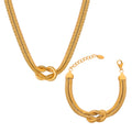 Gold Steel Knotted Double Snake Chain Necklace Bracelet Set view 5