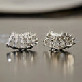 Silver Tone Hollow Fan Baguette CZ Stud Earrings Pair view 3