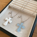 Translucent Cross Pendant Necklaces in Blue and White view 2