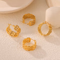 Gold Basketweave Lattice C Hoop Earrings Titanium Steel view 2