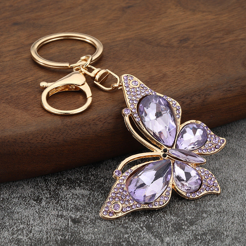 Full Rhinestone Bow Keychain Crystal Car Key Ring and Bag Charm for Women