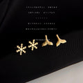 Gold Mini Snowflake and Whale Tail Stud Earrings Two Designs view 2