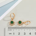 Gold Tone Round Crystal Halo Huggie Earrings in Green and Blue view 2