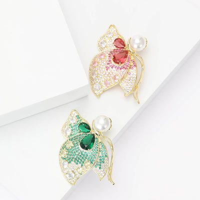 Crystal Butterfly Brooch with Pearl Accent in Two Colors grouped product view