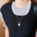 Silver Tone Flower Lariat Necklace With Pearl Accents view 3