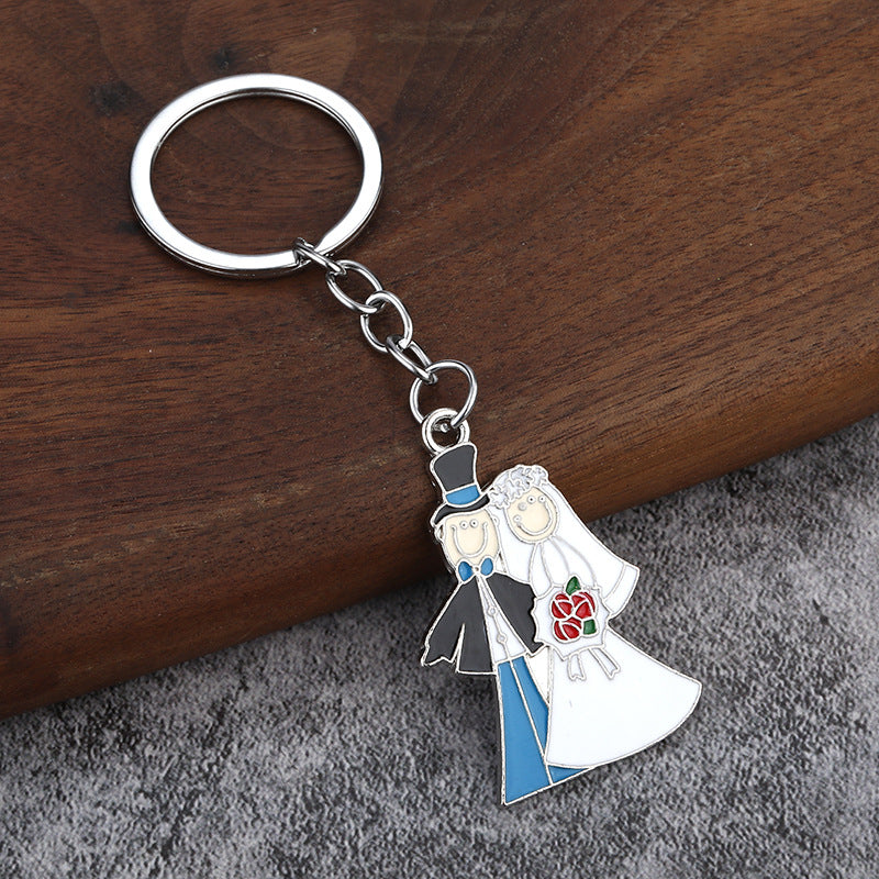 Bride and Groom Enamel Keychain, Cute Couple Metal Bag Charm