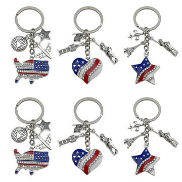 Rhinestone American Flag Star and Heart Keychains, 2 Styles