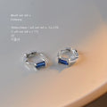 Silver Mini Huggie Hoop Earrings Blue Baguette Crystal view 6