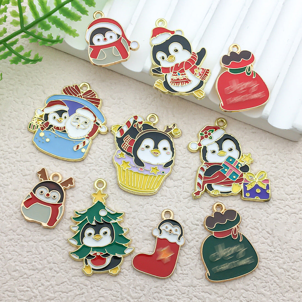 Zinc Alloy Christmas Penguin Tree Santa Charm Pendant for DIY Earring Keychain Jewelry