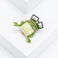 Green Frog in Square Glasses Brooch with Crystal Detail view 3