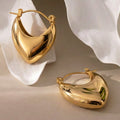 Polished Heart Shield Hoop Earrings Gold Steel Stainless view 3