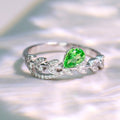 Silver Leaf Vine Green Teardrop Pear CZ Ring Sizes 6-10 view 2