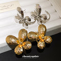 Hammered Metal Flower Stud Earrings in Silver Tone view 2