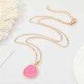 Gold Tone Colorful Enamel Oval Smiley Face Pendant Necklaces view 2