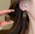 Leopard Print Resin U Hoop Stud Earrings Statement Pair view 1