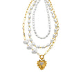 Layered Pearl And Gold Tone Heart Necklace Set With Decorative Accents view 5