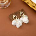 White Crackle Petal Oval and Square Stud Drop Earrings view 3