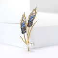 Wheat Stalk Brooch Gold-Tone Wheat Stalks Crystal Accent Pin view 3