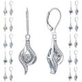 Silver Tone Spiral Drop Earrings with Ten Crystal Colors view 1