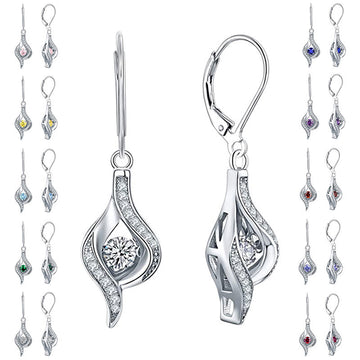 Silver Tone Spiral Drop Earrings with Ten Crystal Colors