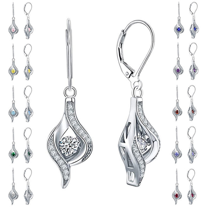 Silver Tone Spiral Drop Earrings with Ten Crystal Colors