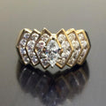 Wide Gold Tone Geometric Crystal Statement Ring with Clear Crystal Details view 1