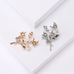 Plum Blossom Branch Brooch with Butterfly, Gold or Silver Tone