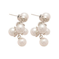 Clustered Pearl Drop Stud Earrings in Silver Tone Statement Jewelry view 5