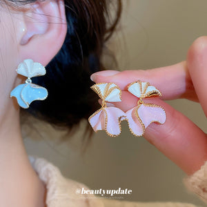 Pastel Ginkgo Leaf Drop Earrings in Blue Decorative Jewelry Pair