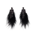 Black Crystal Fringe Clip Earrings With Feather Tassels view 5