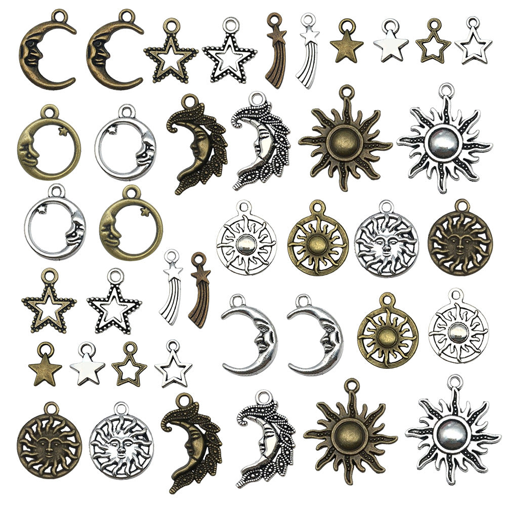 Hollow Zinc Alloy Star Moon Sun Shooting Star Charm Pendant for DIY Sweater Chain Making