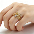 Gold Filigree Butterfly Clear Round CZ Openwork Fashion Ring view 3