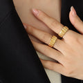 Gold Tone Ribbed Open Band Ring Wide Fluted Cuff Style view 3