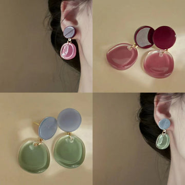 Translucent Two Tone Resin Drop Earrings in Pink and Green