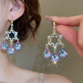 Purple Crystal Chandelier Hook Earrings with Reflective Details view 6