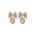 Black Fabric Bow and Pearl Look Oval Dangle Earrings view 5
