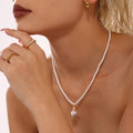White Shell Bead Necklace Large Pearl Drop Zircon Cap view 2