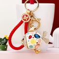Jeweled Round Pufferfish Keychains in Four Colors with Braided Loops view 2