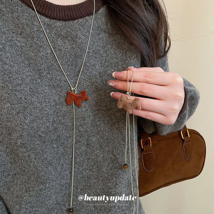 Brown Flocked Horse Pendant Lariat Necklaces in Two Shades