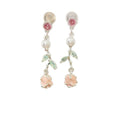 Pink Rosebud Pearl And Leaf Drop Earrings Fashion Jewelry view 5