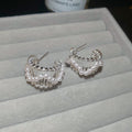 Open C Shape Pearl Stud Earrings in Silver or Gold Tone view 6