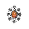 Orange Silver Tone Flower Openwork Resin Metal Brooch Pin view 6