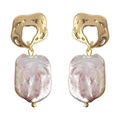 Gold Organic Open Frame Baroque Pearl Drop Earrings view 5