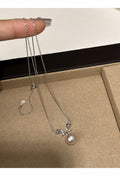 Pearl Drop and Floral Pendant Necklace in White and Pink view 6