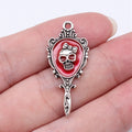 Skull Hand Mirror Charms in Silver and Red Enamel Styles view 3