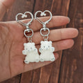 White Flocked Waving Teddy Bear with Heart-Clasp Charm view 3