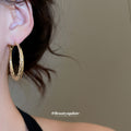 Gold Tone Twisted Rope Texture Large Hoop Earrings view 3